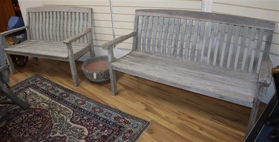 A pair of teak garden benches Larger 160cm